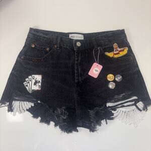 Shorts Sz 6 28 Up Cycled Women’s Jean denim Handstitched Graphic The Beatles Sub